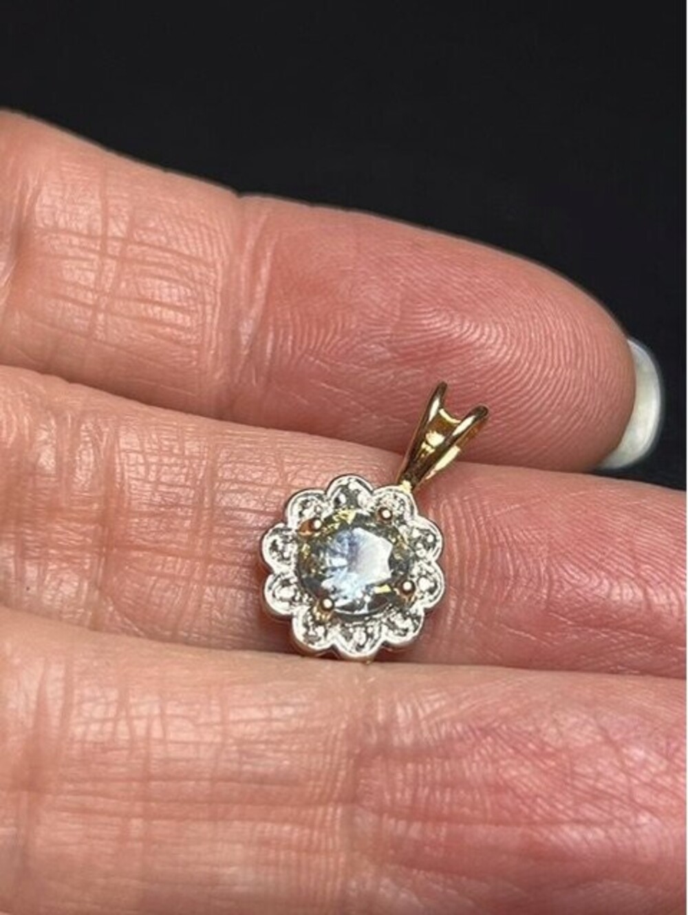 B7072 Ross Simons Rose Vermeil 925 Pendant Aquamarine  Diamond Accent halo 18mm